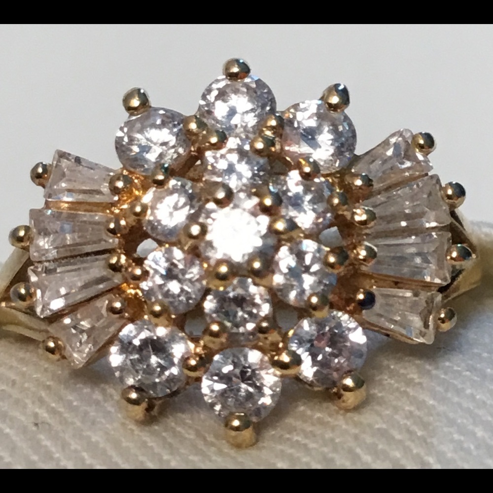 Vermeil Silver VTG Cluster Cocktail Ring Signed